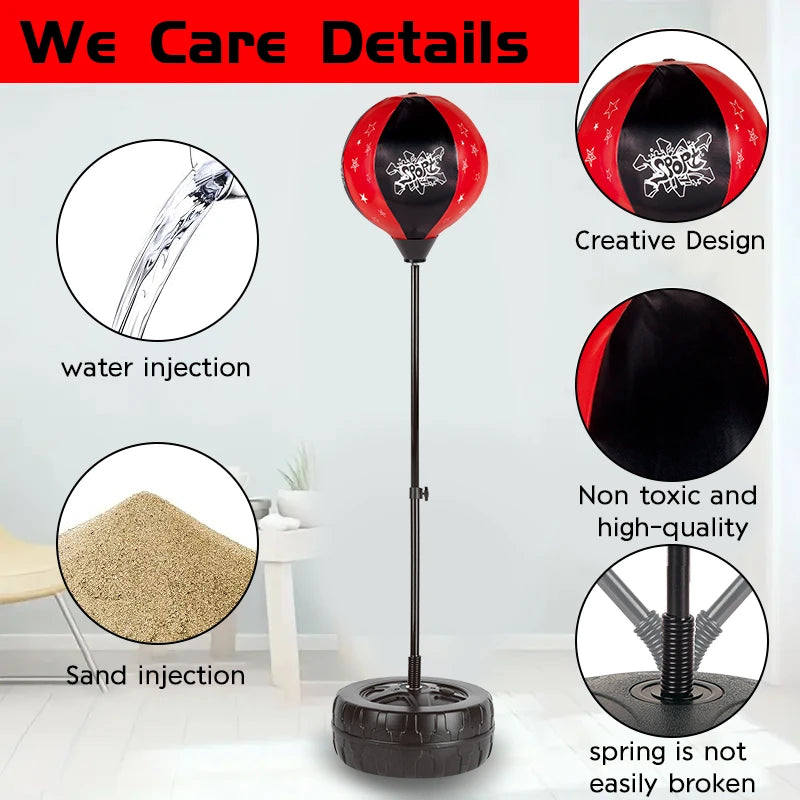 Freestanding Boxing Speed Ball with Gloves, Height Adjustable, Youth Punching Bag Set