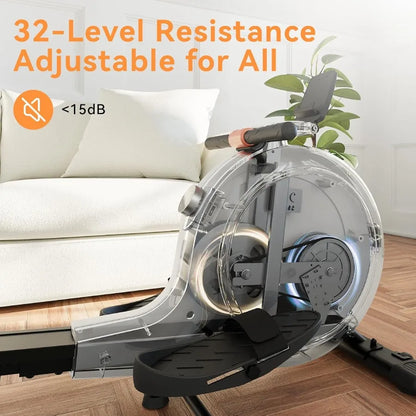 Magnetic Rowing Machine Home Fitness Solution: with 32 Resistance Levels Quiet Operation and 300LBS Weight Capacity Featuring L