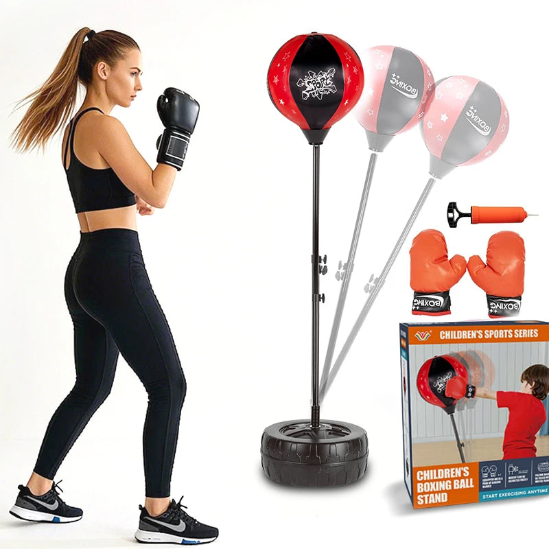 Freestanding Boxing Speed Ball with Gloves, Height Adjustable, Youth Punching Bag Set