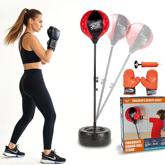 Freestanding Boxing Speed Ball with Gloves, Height Adjustable, Youth Punching Bag Set