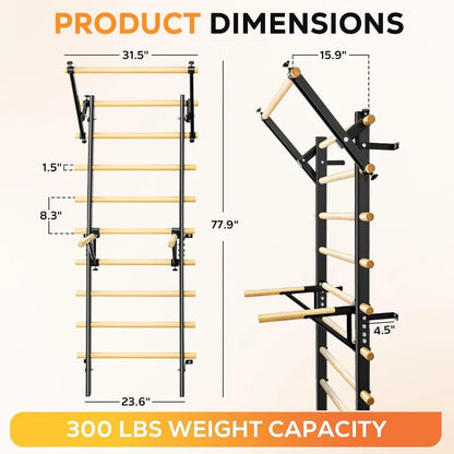 Swedish Ladder Wood Stall Bar Swedish ladders Wall Gym Adult Adjustable Pull Up and Dip Station for Adults and 9-Anchor Solid P