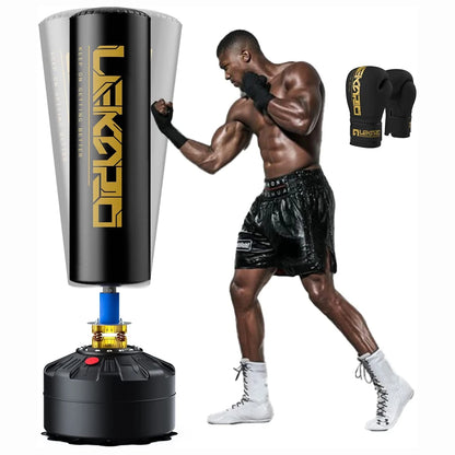Standing boxing post with gloves