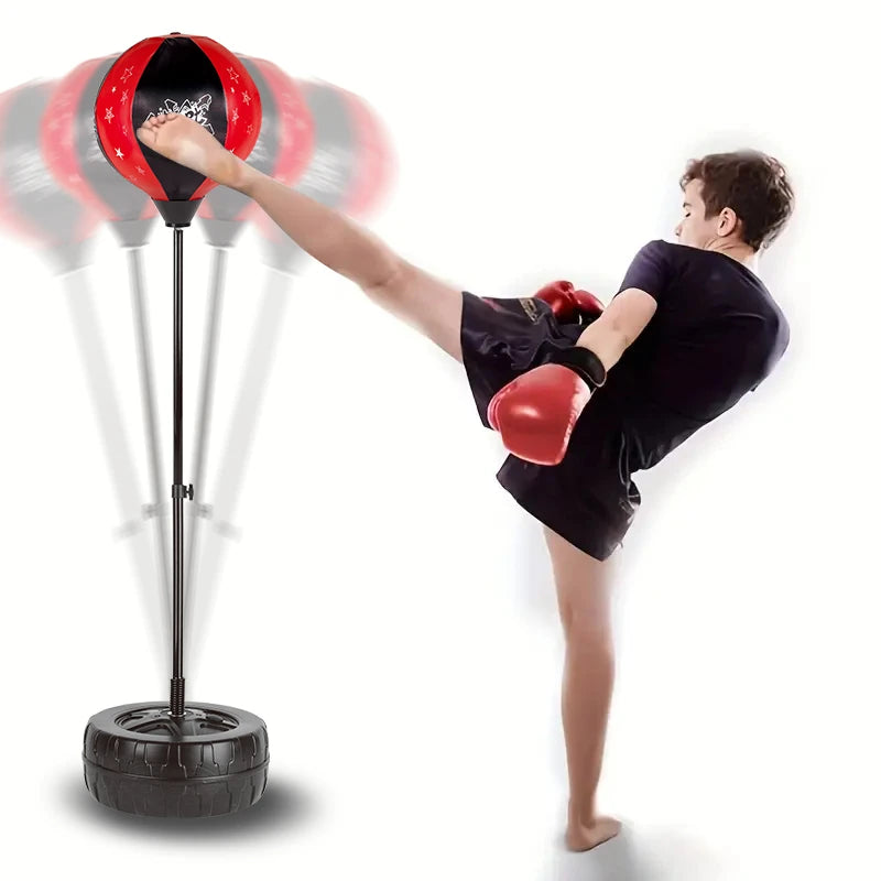 Freestanding Boxing Speed Ball with Gloves, Height Adjustable, Youth Punching Bag Set