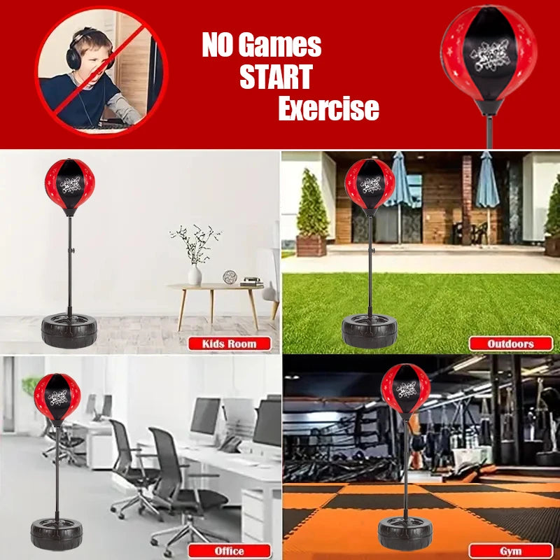 Freestanding Boxing Speed Ball with Gloves, Height Adjustable, Youth Punching Bag Set