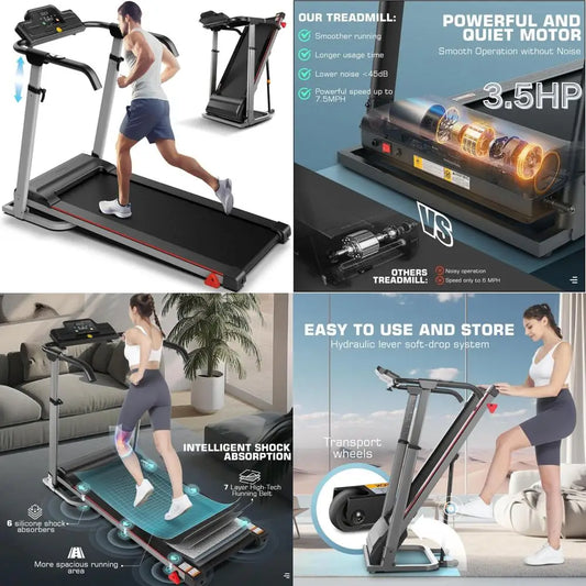 High-Capacity 3.5HP Treadmill with 350lbs Weight Limit, 3-Level Incline, Foldable and Adjustable Height for Home Fitness