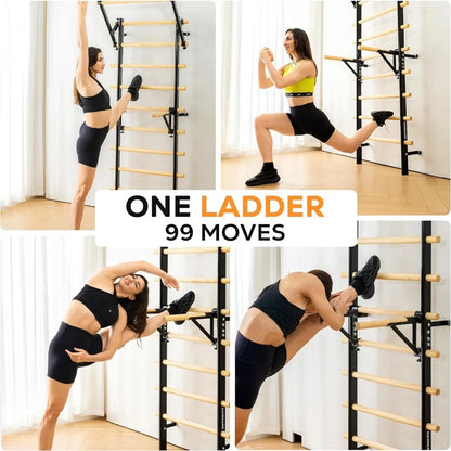 Swedish Ladder Wood Stall Bar Swedish ladders Wall Gym Adult Adjustable Pull Up and Dip Station for Adults and 9-Anchor Solid P