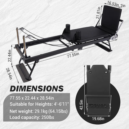 Pilates Machine with Adjustable Reformer